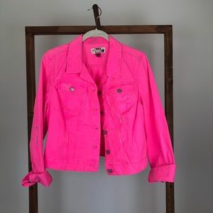 Lei neon pink distressed oversized denim jacket